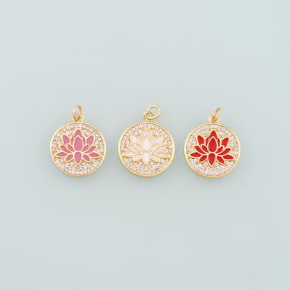 Gold Lotus Charms,18K Gold Filled Lotus Pendant,Enamel Lotus Charm Bracelet Necklace for DIY Jewelry Making Supply