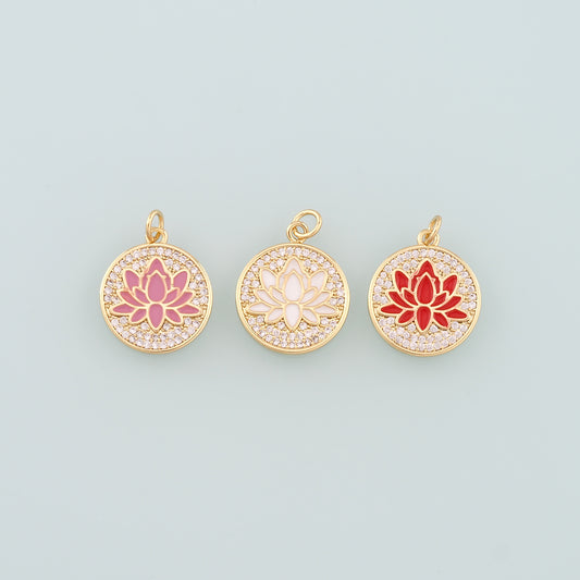 Gold Lotus Charms,18K Gold Filled Lotus Pendant,Enamel Lotus Charm Bracelet Necklace for DIY Jewelry Making Supply