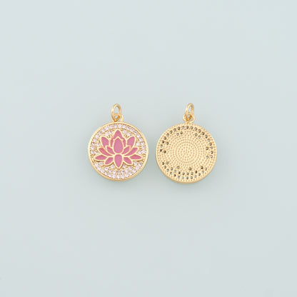 Gold Lotus Charms,18K Gold Filled Lotus Pendant,Enamel Lotus Charm Bracelet Necklace for DIY Jewelry Making Supply