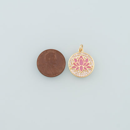 Gold Lotus Charms,18K Gold Filled Lotus Pendant,Enamel Lotus Charm Bracelet Necklace for DIY Jewelry Making Supply