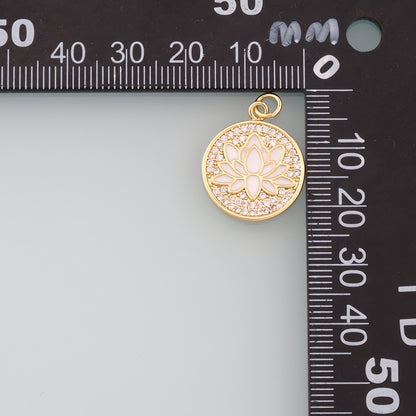 Gold Lotus Charms,18K Gold Filled Lotus Pendant,Enamel Lotus Charm Bracelet Necklace for DIY Jewelry Making Supply