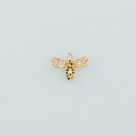 Gold Insect Charms,18K Gold Filled Bee Pendant,CZ Micro Pave Bee Charm Bracelet Necklace for DIY Jewelry Making Supply