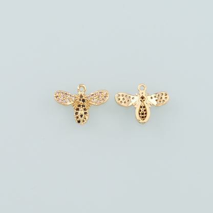 Gold Insect Charms,18K Gold Filled Bee Pendant,CZ Micro Pave Bee Charm Bracelet Necklace for DIY Jewelry Making Supply