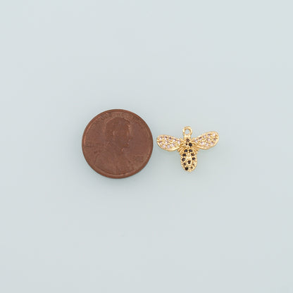 Gold Insect Charms,18K Gold Filled Bee Pendant,CZ Micro Pave Bee Charm Bracelet Necklace for DIY Jewelry Making Supply