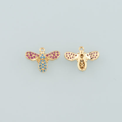 Gold Insect Charms,18K Gold Filled Bee Pendant,CZ Micro Pave Bee Charm Bracelet Necklace for DIY Jewelry Making Supply