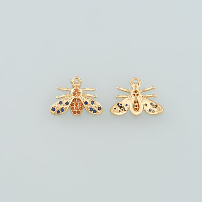 Gold Insect Charms,18K Gold Filled Bee Pendant,CZ Micro Pave Bee Charm Bracelet Necklace for DIY Jewelry Making Supply