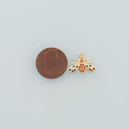 Gold Insect Charms,18K Gold Filled Bee Pendant,CZ Micro Pave Bee Charm Bracelet Necklace for DIY Jewelry Making Supply