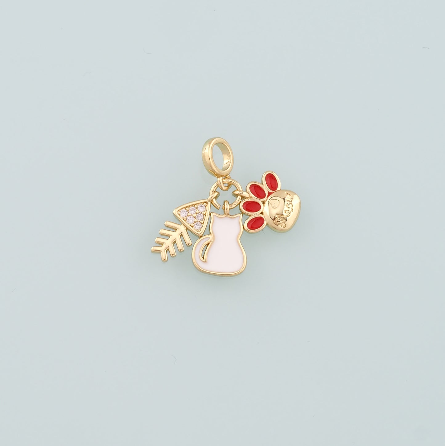 Gold Fish Charms,18K Gold Filled Cat Pendant,Enamel Cat Paw Charm Bracelet Necklace for DIY Jewelry Making Supply