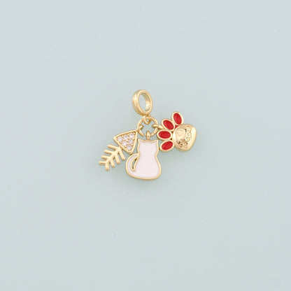 Gold Fish Charms,18K Gold Filled Cat Pendant,Enamel Cat Paw Charm Bracelet Necklace for DIY Jewelry Making Supply