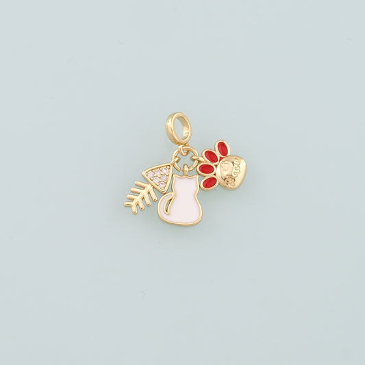 Gold Fish Charms,18K Gold Filled Cat Pendant,Enamel Cat Paw Charm Bracelet Necklace for DIY Jewelry Making Supply
