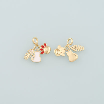 Gold Fish Charms,18K Gold Filled Cat Pendant,Enamel Cat Paw Charm Bracelet Necklace for DIY Jewelry Making Supply