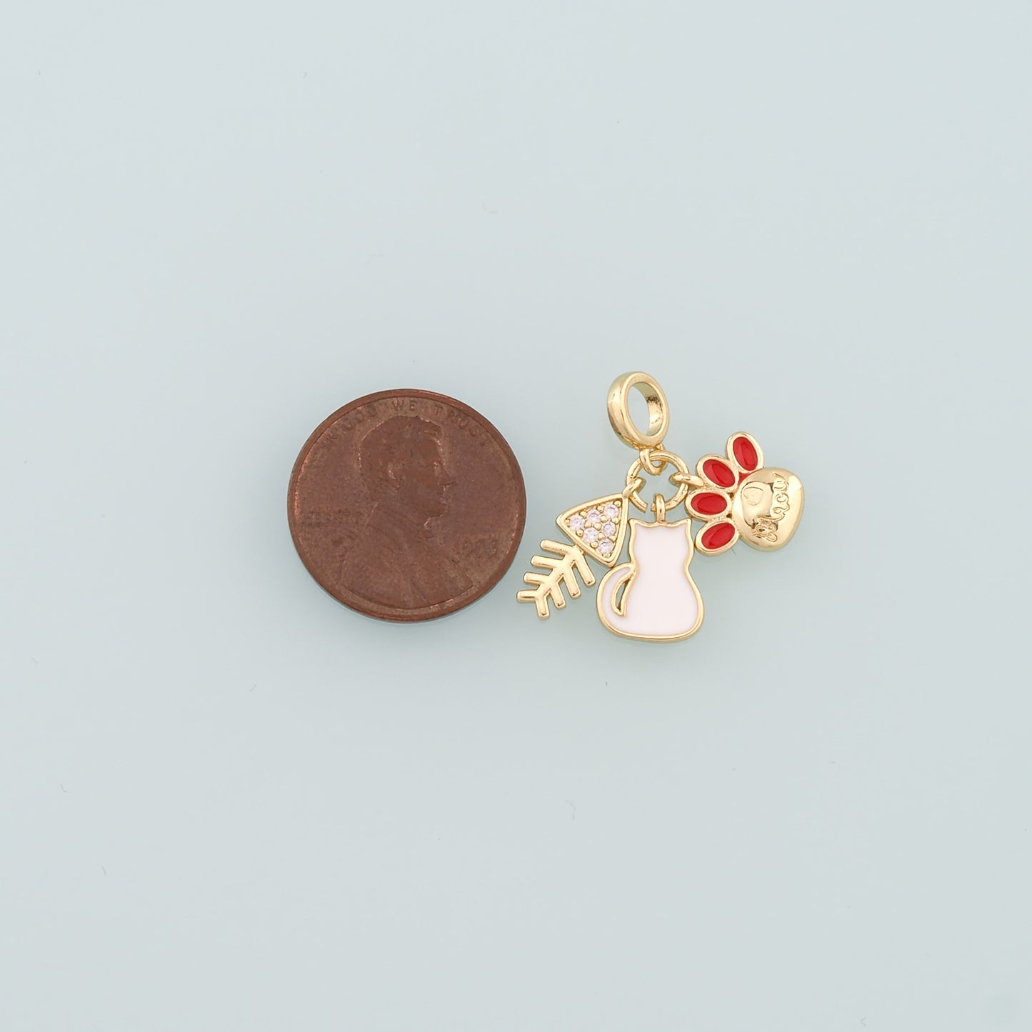Gold Fish Charms,18K Gold Filled Cat Pendant,Enamel Cat Paw Charm Bracelet Necklace for DIY Jewelry Making Supply