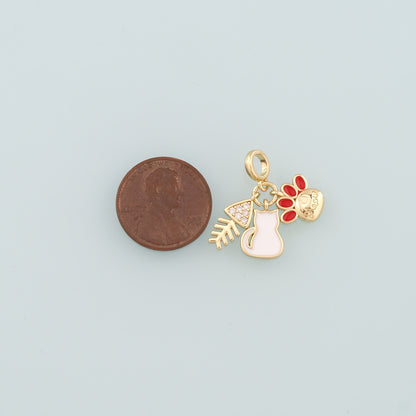 Gold Fish Charms,18K Gold Filled Cat Pendant,Enamel Cat Paw Charm Bracelet Necklace for DIY Jewelry Making Supply
