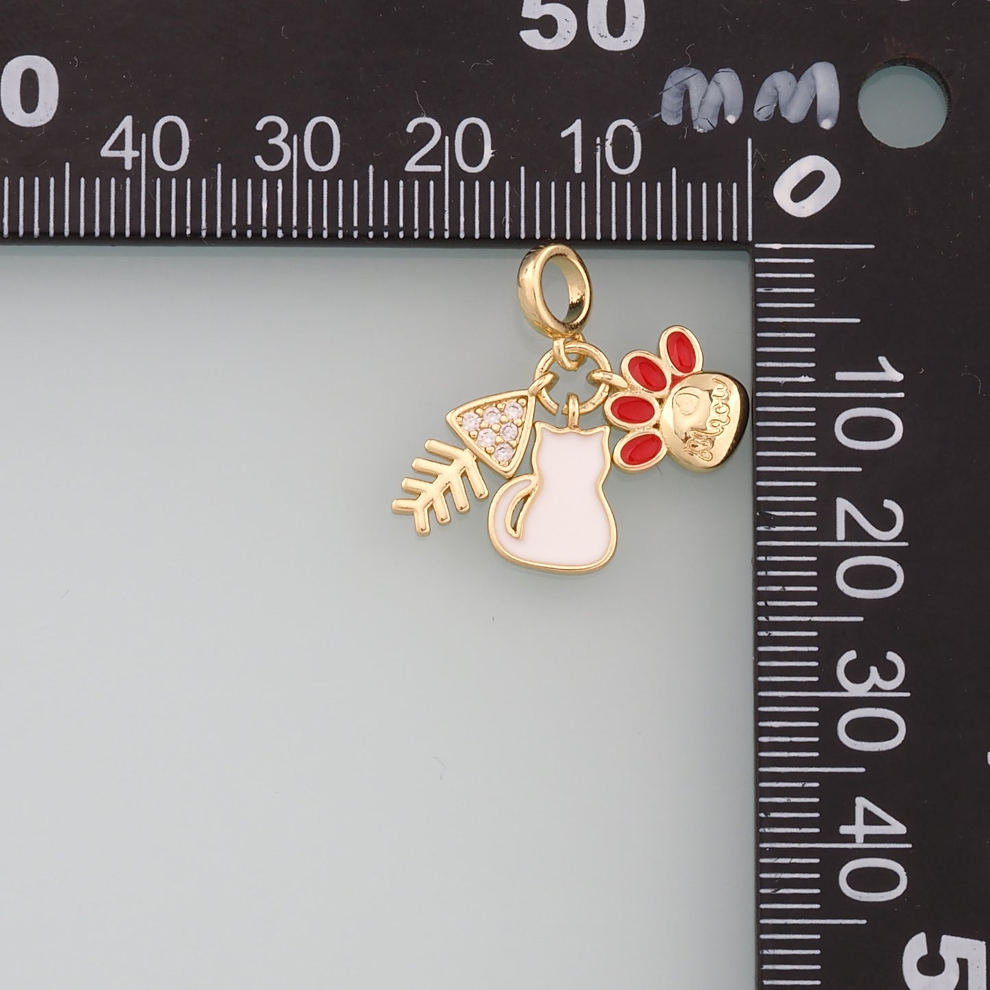 Gold Fish Charms,18K Gold Filled Cat Pendant,Enamel Cat Paw Charm Bracelet Necklace for DIY Jewelry Making Supply