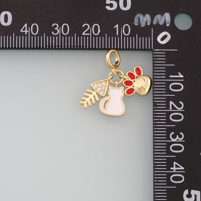 Gold Fish Charms,18K Gold Filled Cat Pendant,Enamel Cat Paw Charm Bracelet Necklace for DIY Jewelry Making Supply