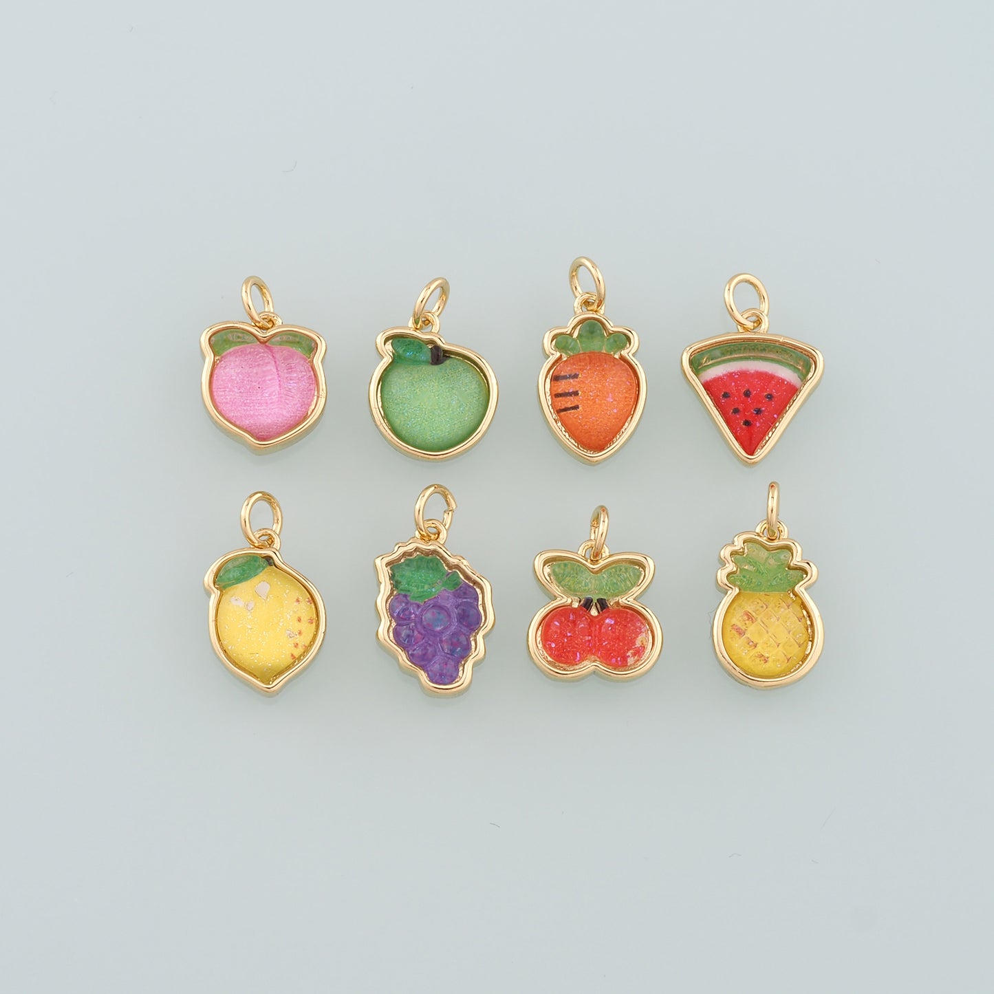 Gold Watermelon Grapes Charms,18K Gold Filled Fruit Pendant,Enamel Fruit Charm Bracelet Necklace for DIY Jewelry Making Supply