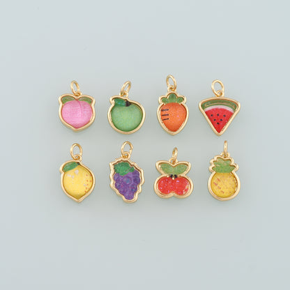 Gold Watermelon Grapes Charms,18K Gold Filled Fruit Pendant,Enamel Fruit Charm Bracelet Necklace for DIY Jewelry Making Supply