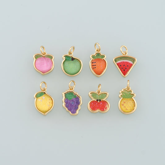 Gold Watermelon Grapes Charms,18K Gold Filled Fruit Pendant,Enamel Fruit Charm Bracelet Necklace for DIY Jewelry Making Supply