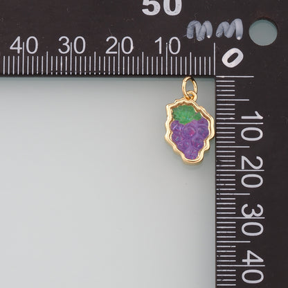Gold Watermelon Grapes Charms,18K Gold Filled Fruit Pendant,Enamel Fruit Charm Bracelet Necklace for DIY Jewelry Making Supply