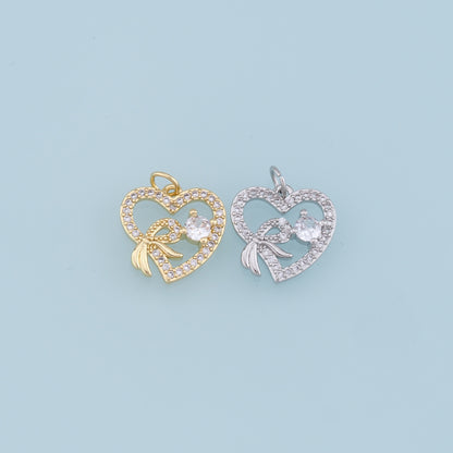 Gold Heart Charms,18K Gold Filled Heart Pendant,CZ Micro Pave Heart Charm Bracelet Necklace for DIY Jewelry Making Supply