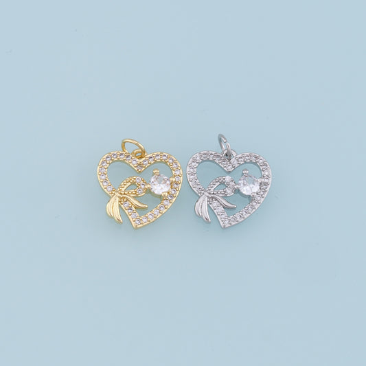 Gold Heart Charms,18K Gold Filled Heart Pendant,CZ Micro Pave Heart Charm Bracelet Necklace for DIY Jewelry Making Supply