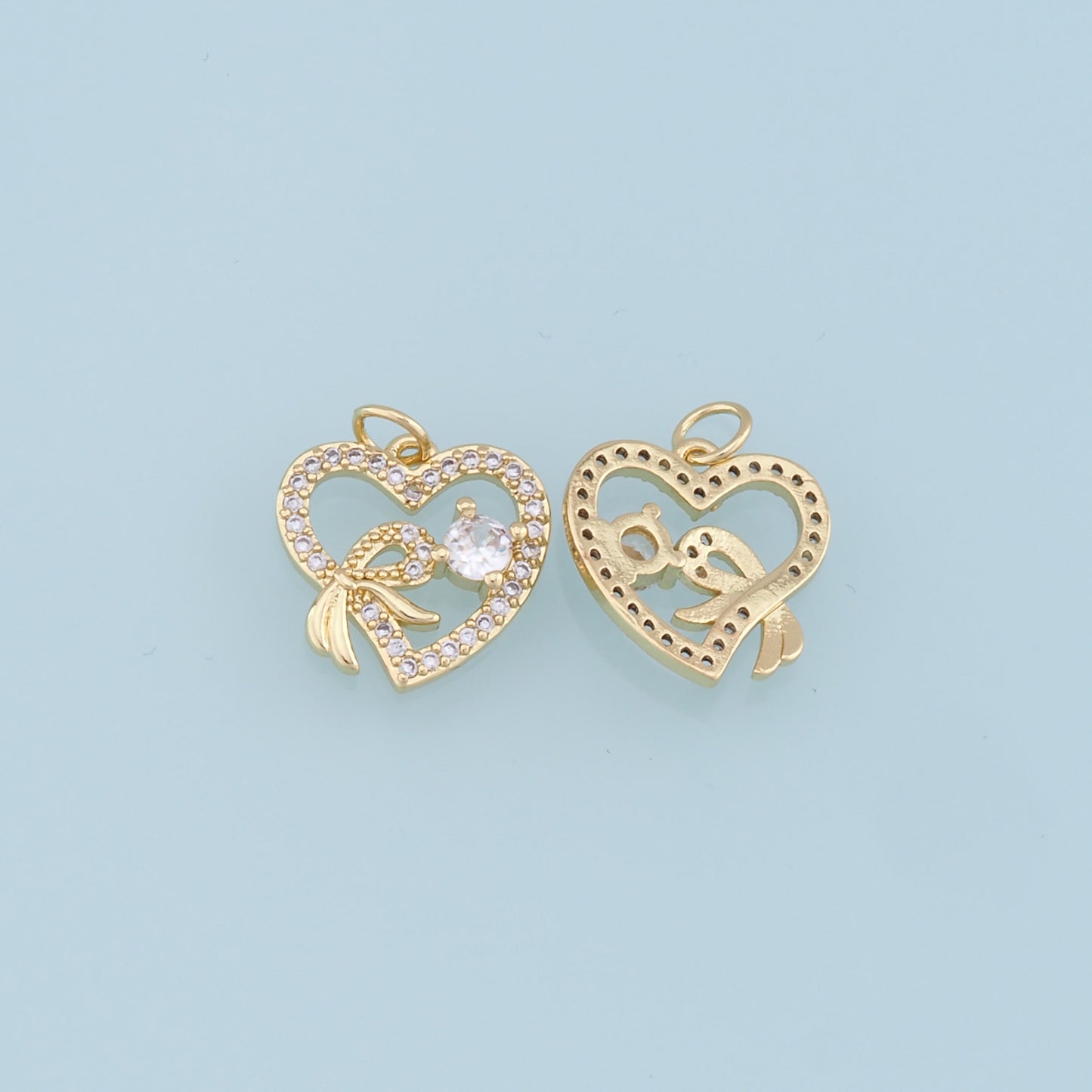 Gold Heart Charms,18K Gold Filled Heart Pendant,CZ Micro Pave Heart Charm Bracelet Necklace for DIY Jewelry Making Supply