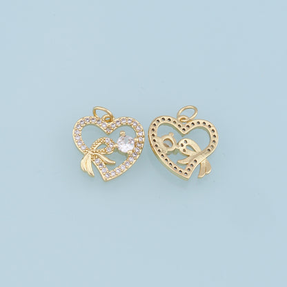 Gold Heart Charms,18K Gold Filled Heart Pendant,CZ Micro Pave Heart Charm Bracelet Necklace for DIY Jewelry Making Supply