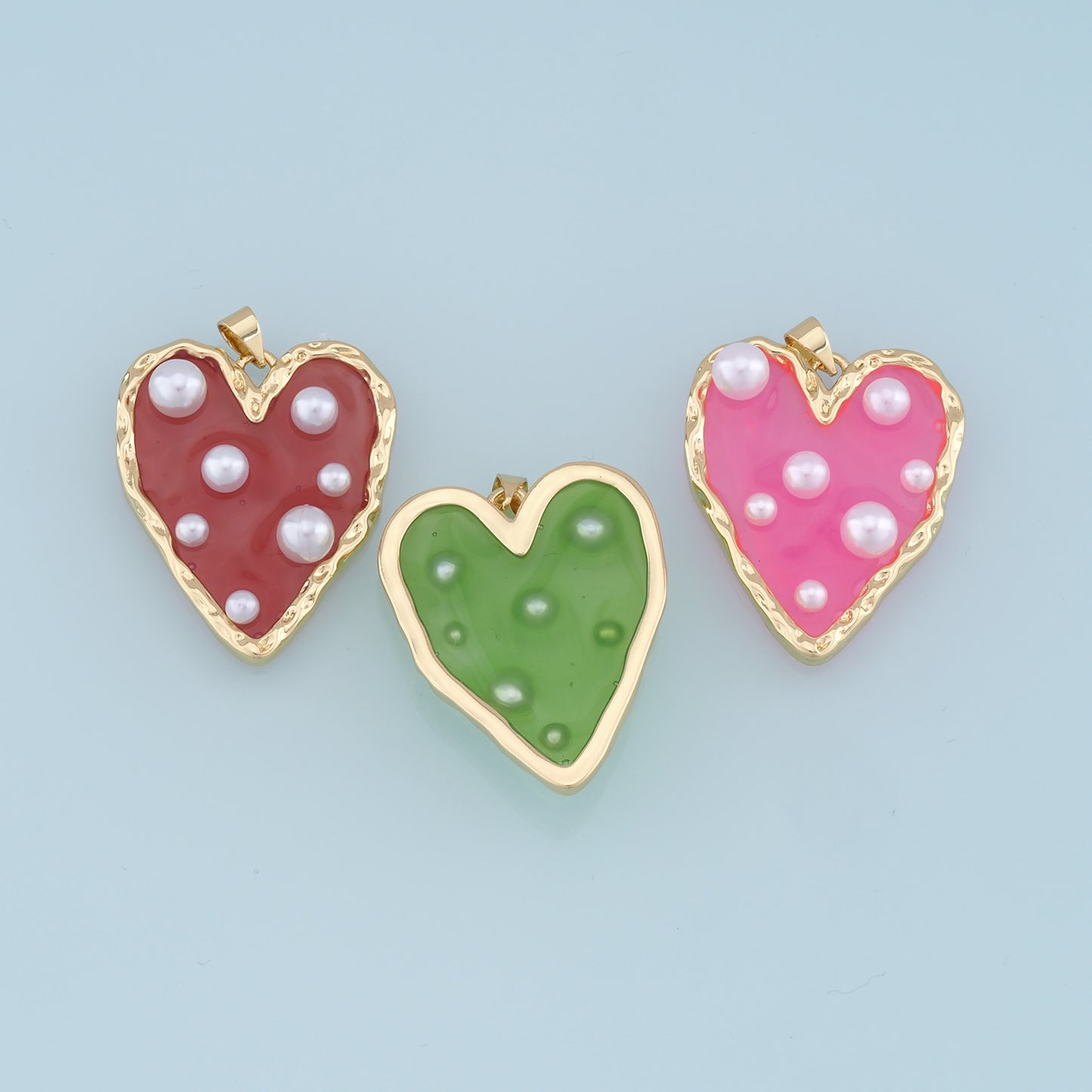 Gold Heart Pearl Charms,18K Gold Filled Clear Enamel Heart Pendant,Color Heart Charm Bracelet Necklace for DIY Jewelry Making Supply