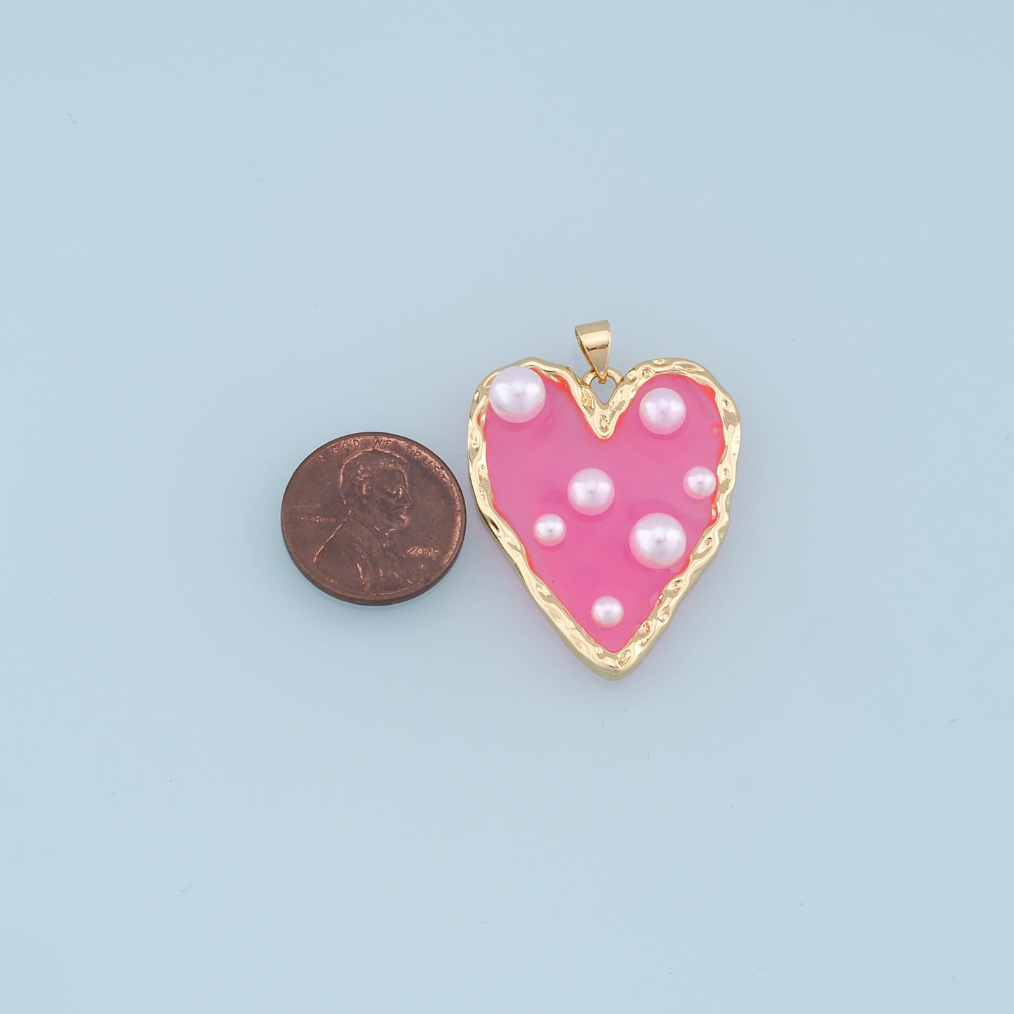 Gold Heart Pearl Charms,18K Gold Filled Clear Enamel Heart Pendant,Color Heart Charm Bracelet Necklace for DIY Jewelry Making Supply