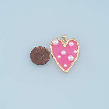 Gold Heart Pearl Charms,18K Gold Filled Clear Enamel Heart Pendant,Color Heart Charm Bracelet Necklace for DIY Jewelry Making Supply