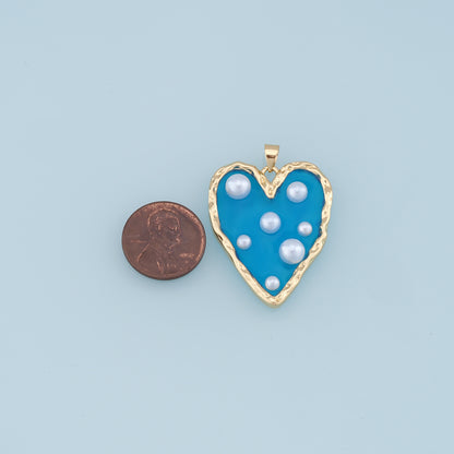 Gold Heart Pearl Charms,18K Gold Filled Clear Enamel Heart Pendant,Color Heart Charm Bracelet Necklace for DIY Jewelry Making Supply