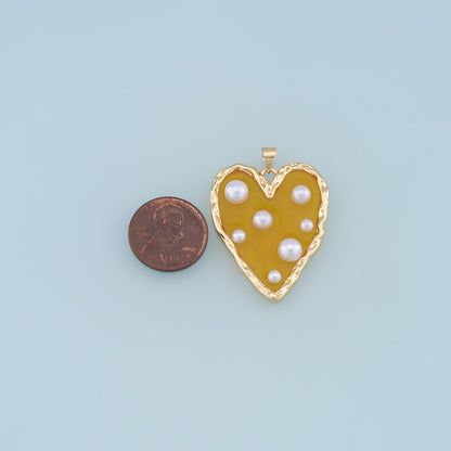 Gold Heart Pearl Charms,18K Gold Filled Clear Enamel Heart Pendant,Color Heart Charm Bracelet Necklace for DIY Jewelry Making Supply
