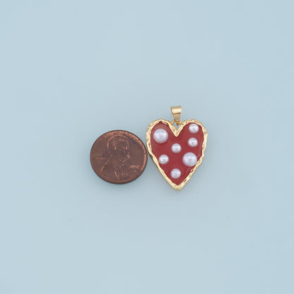 Gold Heart Pearl Charms,18K Gold Filled Clear Enamel Heart Pendant,Color Heart Charm Bracelet Necklace for DIY Jewelry Making Supply