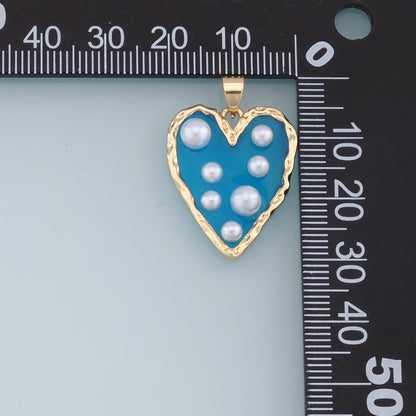 Gold Heart Pearl Charms,18K Gold Filled Clear Enamel Heart Pendant,Color Heart Charm Bracelet Necklace for DIY Jewelry Making Supply