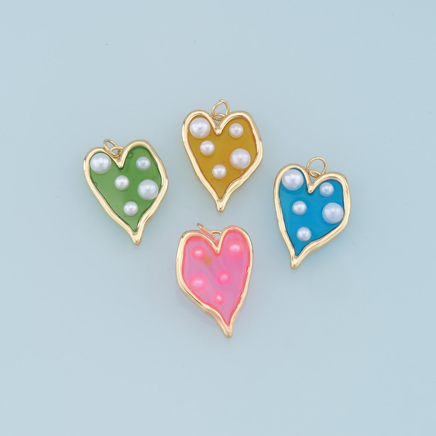 Gold Heart Pearl Charms,18K Gold Filled Clear Enamel Heart Pendant,Color Heart Charm Bracelet Necklace for DIY Jewelry Making Supply
