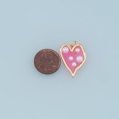 Gold Heart Pearl Charms,18K Gold Filled Clear Enamel Heart Pendant,Color Heart Charm Bracelet Necklace for DIY Jewelry Making Supply