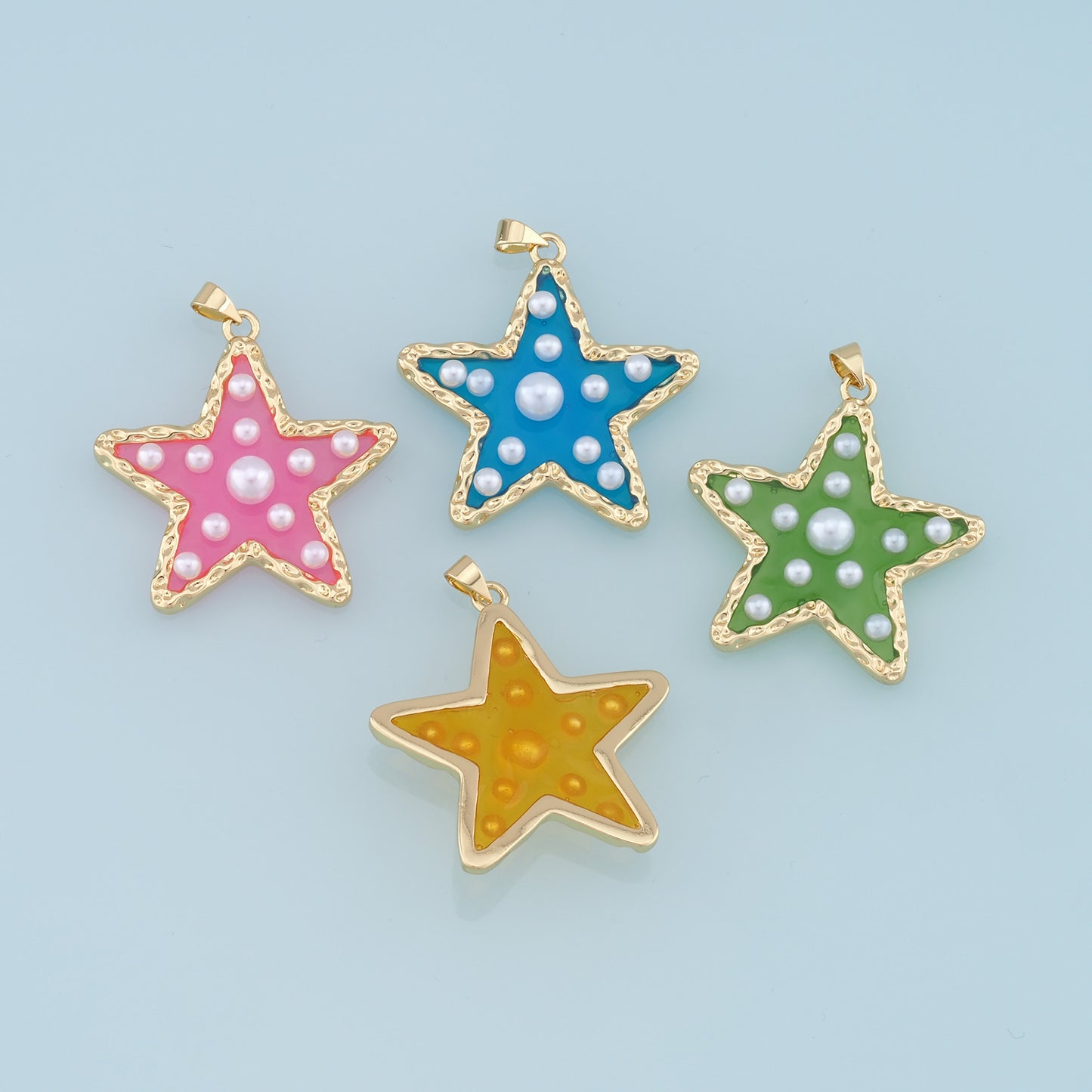 Gold Pearl Star Charms,18K Gold Filled Clear Enamel Star Pendant,Color Star Charm Bracelet Necklace for DIY Jewelry Making Supply