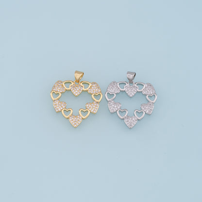 Gold Heart Charms,18K Gold Filled Heart Pendant,CZ Micro Pave Heart Charm Bracelet Necklace for DIY Jewelry Making Supply