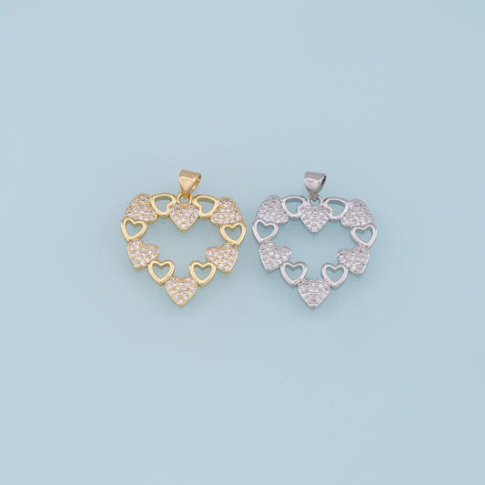 Gold Heart Charms,18K Gold Filled Heart Pendant,CZ Micro Pave Heart Charm Bracelet Necklace for DIY Jewelry Making Supply