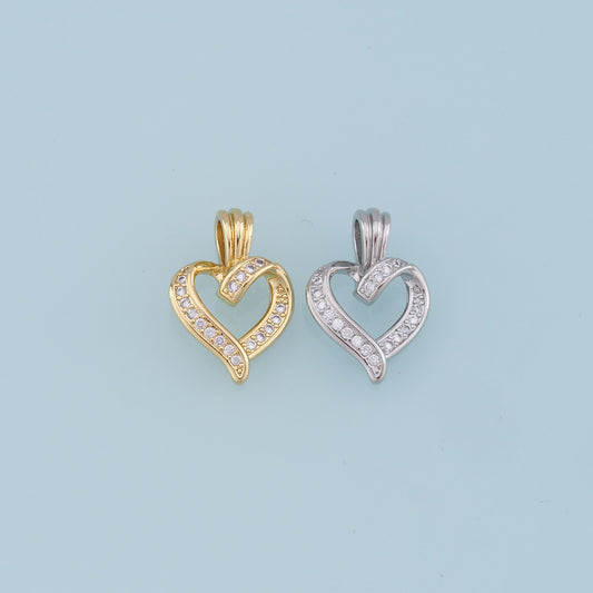Gold Heart Charms,18K Gold Filled Heart Pendant,CZ Micro Pave Heart Charm Bracelet Necklace for DIY Jewelry Making Supply