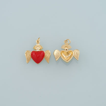 18K Gold Filled Flame Sacred heart Pendant,Enamel Religion Charm Bracelet Necklace for DIY Jewelry Making Supply