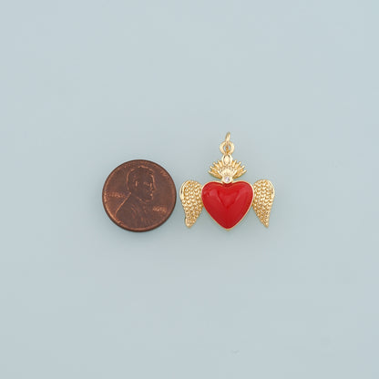 18K Gold Filled Flame Sacred heart Pendant,Enamel Religion Charm Bracelet Necklace for DIY Jewelry Making Supply