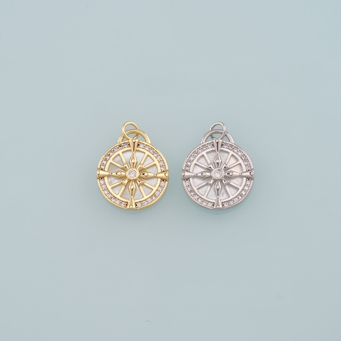 18K Gold Filled Compass Pendant,CZ Micro Pave Compass Charm Bracelet Necklace for DIY Jewelry Making Supply