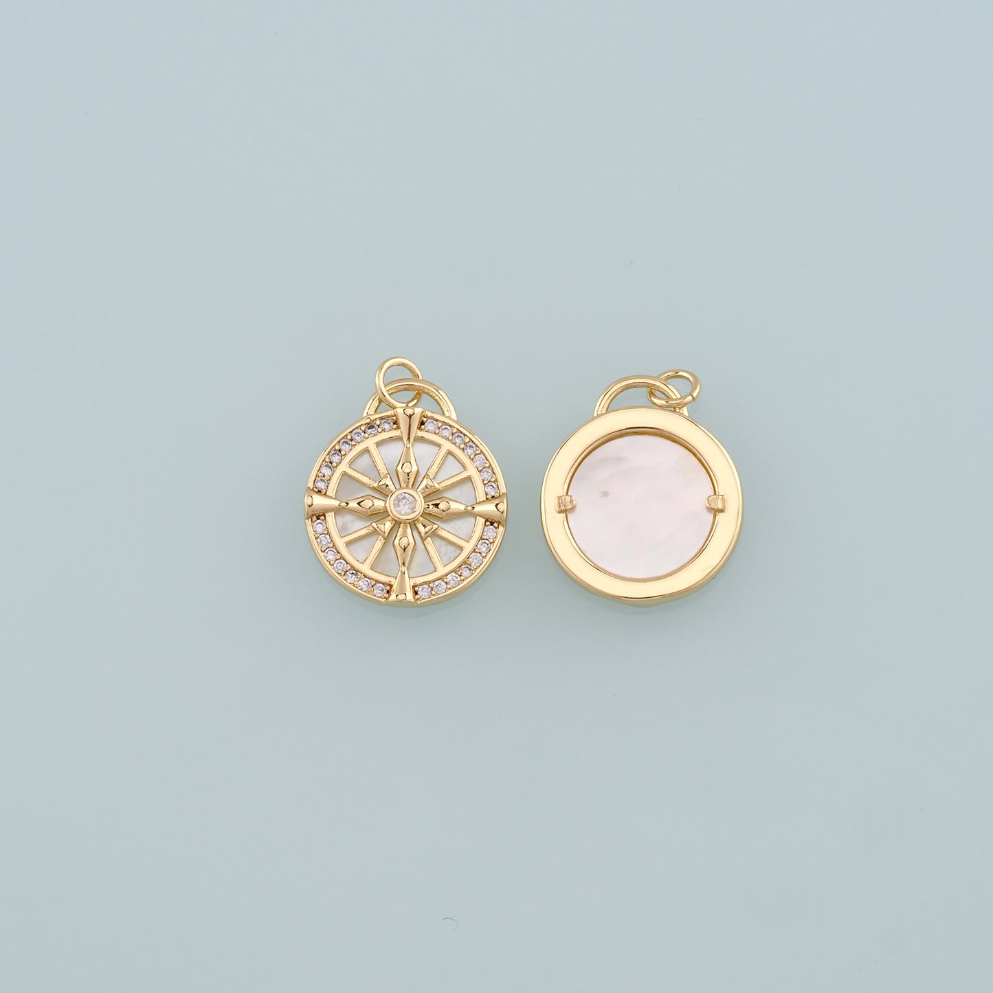 18K Gold Filled Compass Pendant,CZ Micro Pave Compass Charm Bracelet Necklace for DIY Jewelry Making Supply