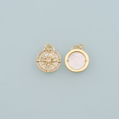 18K Gold Filled Compass Pendant,CZ Micro Pave Compass Charm Bracelet Necklace for DIY Jewelry Making Supply