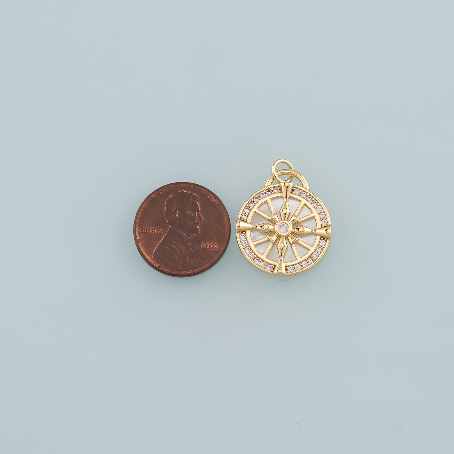 18K Gold Filled Compass Pendant,CZ Micro Pave Compass Charm Bracelet Necklace for DIY Jewelry Making Supply
