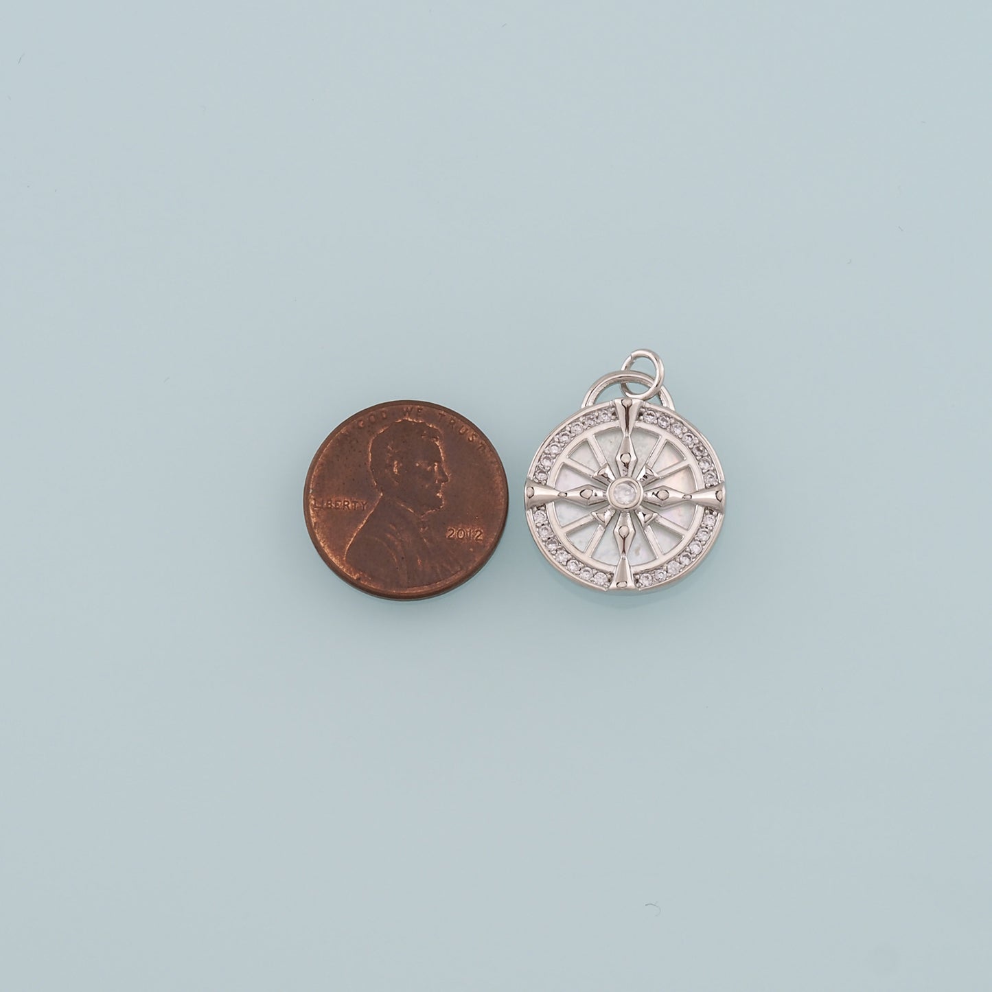 18K Gold Filled Compass Pendant,CZ Micro Pave Compass Charm Bracelet Necklace for DIY Jewelry Making Supply