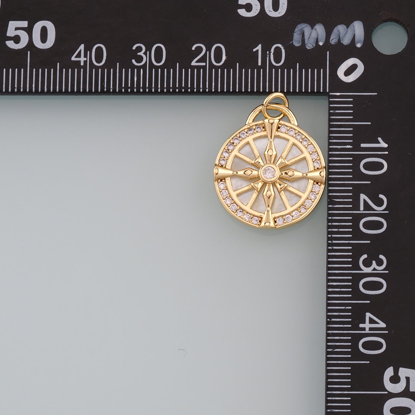 18K Gold Filled Compass Pendant,CZ Micro Pave Compass Charm Bracelet Necklace for DIY Jewelry Making Supply