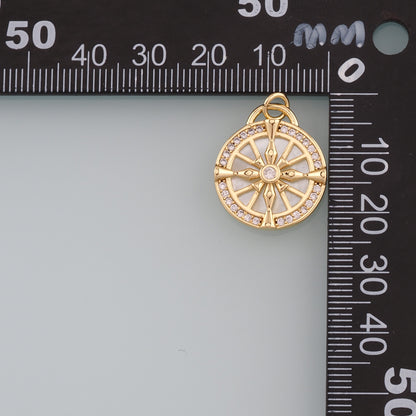 18K Gold Filled Compass Pendant,CZ Micro Pave Compass Charm Bracelet Necklace for DIY Jewelry Making Supply