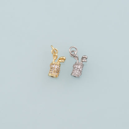 Gold Golf Charms,18K Gold Filled Golf Clubs Pendant,CZ Micro Pave Golf Clubs Charm Bracelet Necklace for DIY Jewelry Making Supply